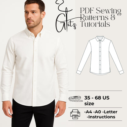 Shirt Sewing Pattern Men Shirt Pattern Men's Classic Fit Shirt Sewing Pattern Plus Size Pattern