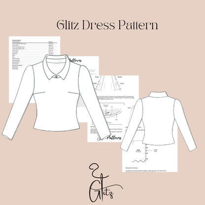 Collared Knit Top Sewing Pattern PDF | Long Sleeve Fitted Womens Top Pattern | Modern Polo Style Stretch Top