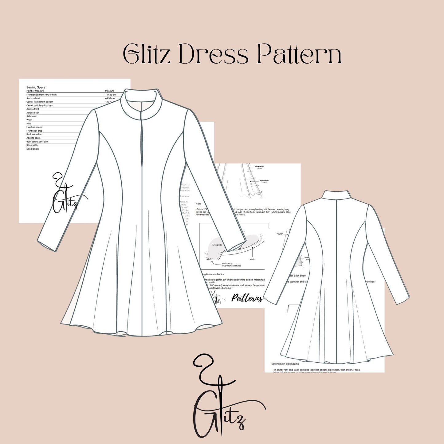 Mini Flared Dress Sewing Pattern Mini Elegant Dress Pattern Long Sleeve Circle Dress Pattern