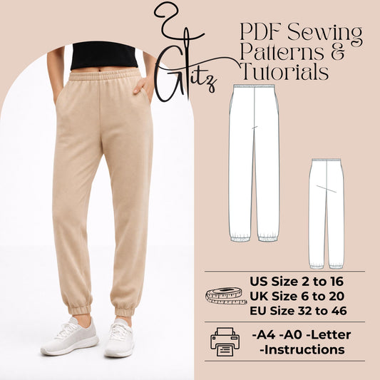 Jogger Pants Sewing Pattern PDF | Elastic Waist Sweatpants Pattern | Women Lounge Pants | Easy Beginner Digital Pattern