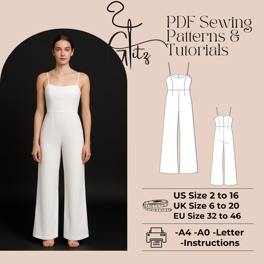 Spaghetti Straps Jumpsuit Sewing Pattern Women Jumpsuit Pattern Formal Jumpsuit Summer Jumpsuit
