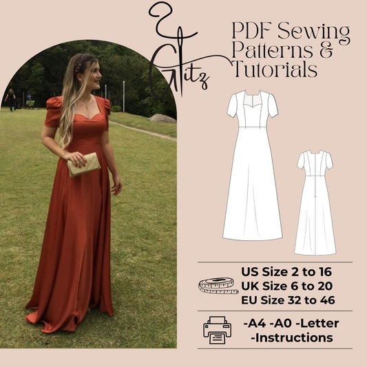 Long Cottagecore Dress Sewing Pattern Evening Cocktail Dress Pattern Ball Gown Bridal Gown