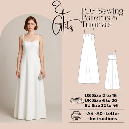 Strap Evening Dress Sewing Pattern Maxi A Line Bridal Dress Ball Gown Bridal Gown Bridesmaid Dress