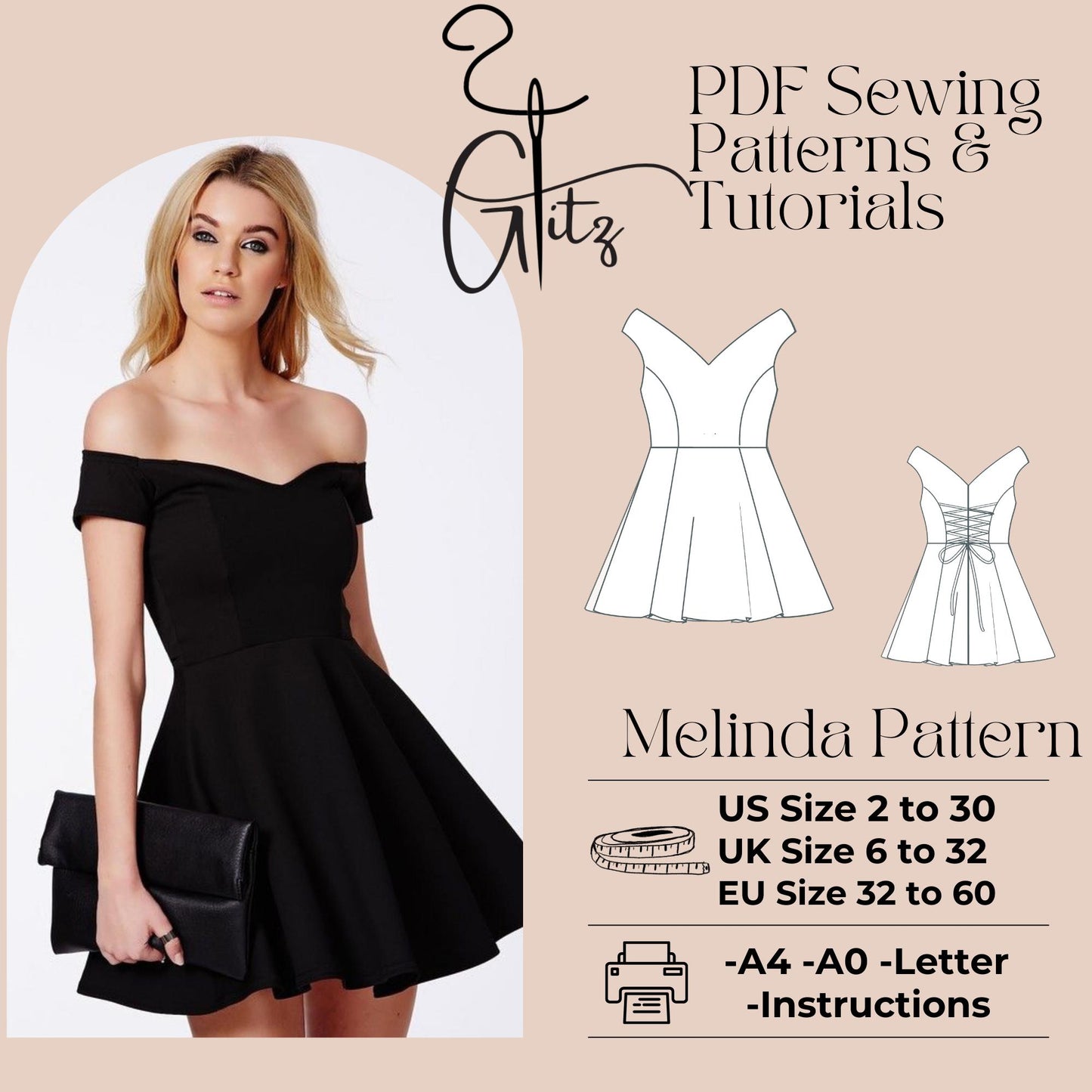 Melinda Off Shoulder Mini Dress Sewing Pattern