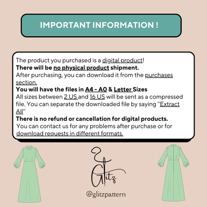 Modest Dress Sewing Pattern Puff Sleeve Evening Dress Long Sleeve Dress Hijab Abaya Pattern