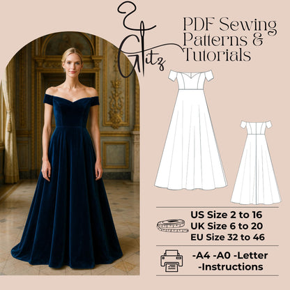 Off Shoulder Sweetheart Neck Prom Dress Sewing Pattern Ball Gown Bridal Gown Wedding Dress Pattern