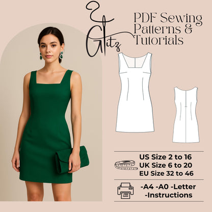 Mini Evening Dress Sewing Pattern Square Neck Mini Dress Easy Sewing Pattern