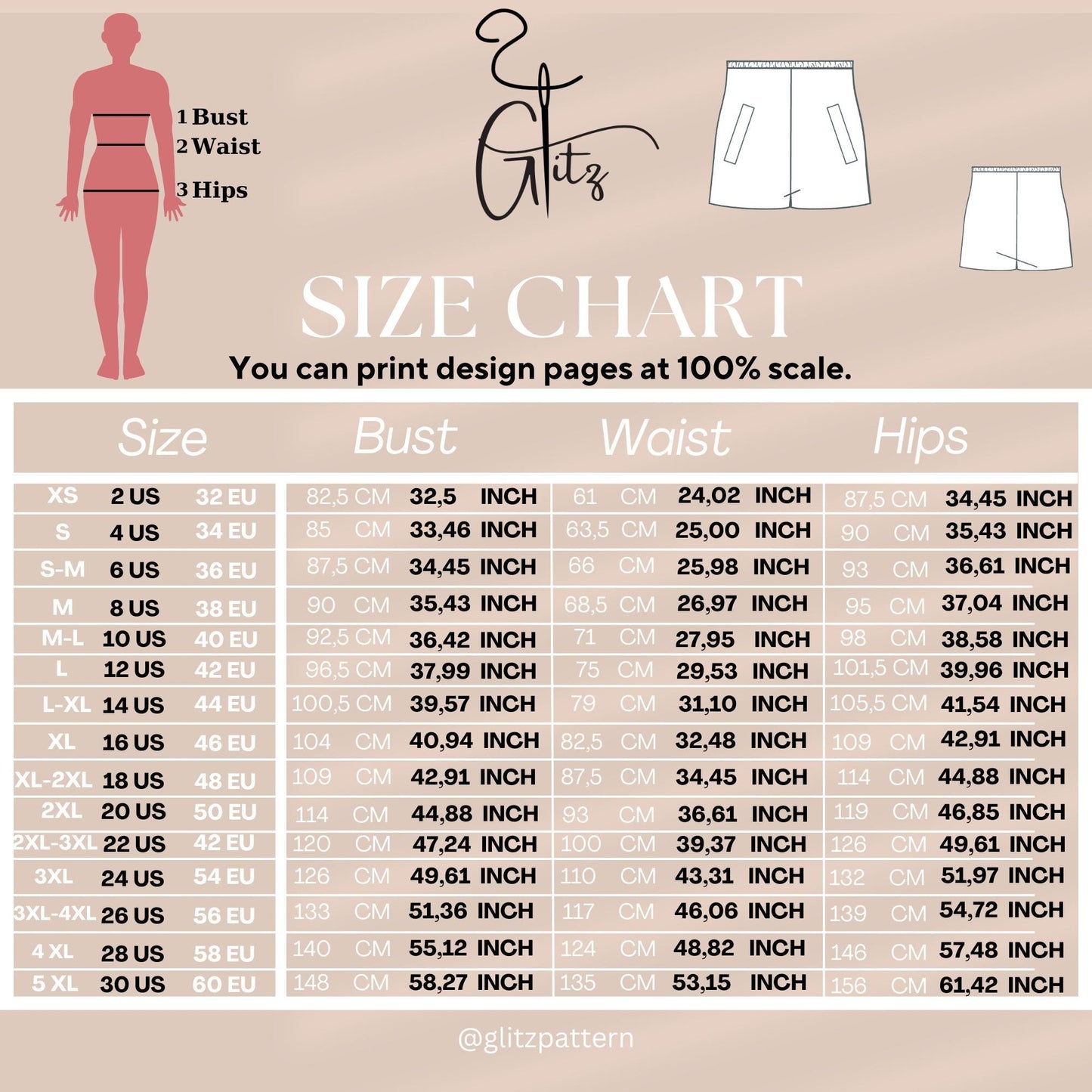Summer Linen Wide Leg Mini Short Elastic Waist Easy Short Digital Sewing Pattern PDF US 2 - 30 Size Beginner Friendly