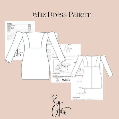 Off Shoulder Mini Casual Dress Sewing Pattern Mini Cocktail Dress Digital PDF Sewing Pattern