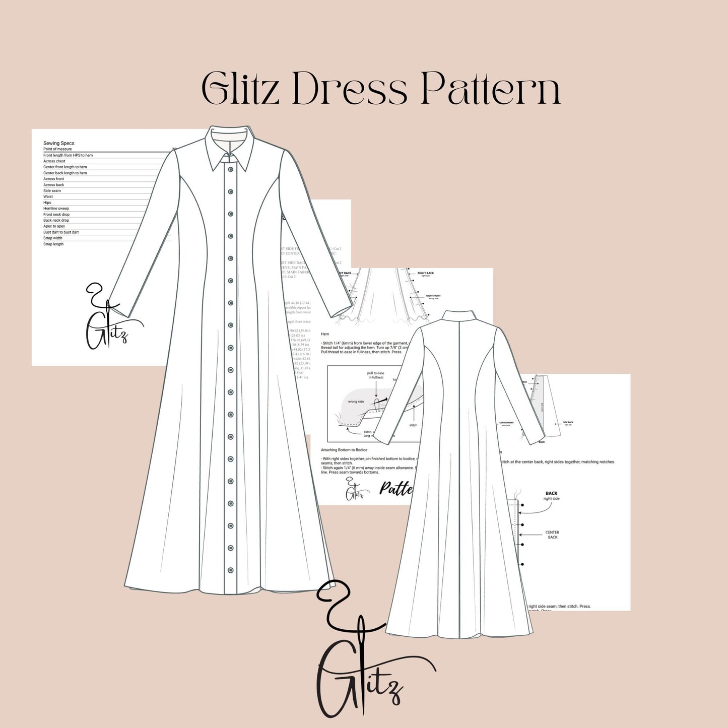 Modest Dress with Buttoned Sewing Pattern Muslim Hijab Abaya Pattern Robe Kaftan
