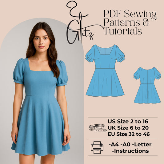 Azure Puff Sleeve Mini Selkie Dress Sewing Pattern