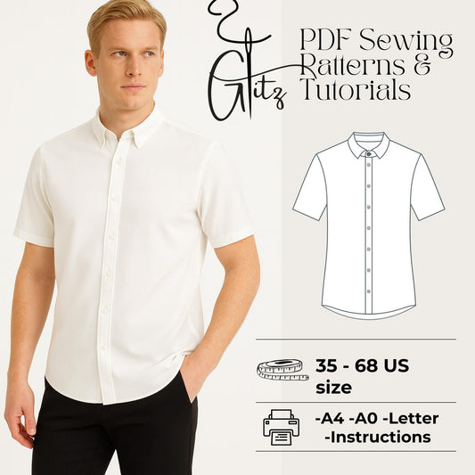 Men Short Sleeve Linen Shirt Sewing Pattern Shirt Pattern for Men Plus Size Pattern