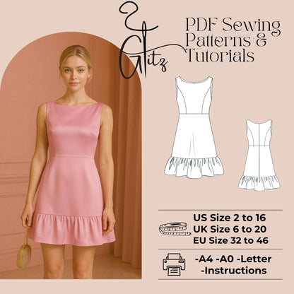 Mini Cocktail Dress Sewing Pattern Mini Summer Dress Evening Dress Ruffled Hem Dress Sleeveless A Line Mini Dress
