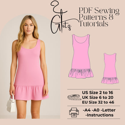 Mini Basic Dress Sewing Pattern, Casual Summer Dress Flounce Dress