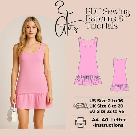 Mini Basic Dress Sewing Pattern, Casual Summer Dress Flounce Dress