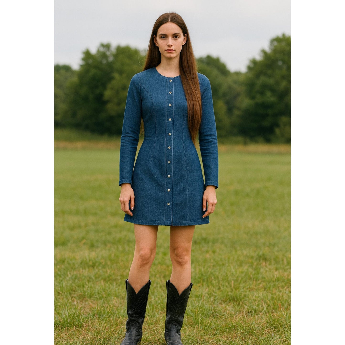 Denim Button Down Dress Sewing Pattern | Long Sleeve A-Line Dress PDF | Bust Darts | Easy Woven Dress Sewing Pattern