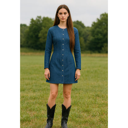 Denim Button Down Dress Sewing Pattern | Long Sleeve A-Line Dress PDF | Bust Darts | Easy Woven Dress Sewing Pattern