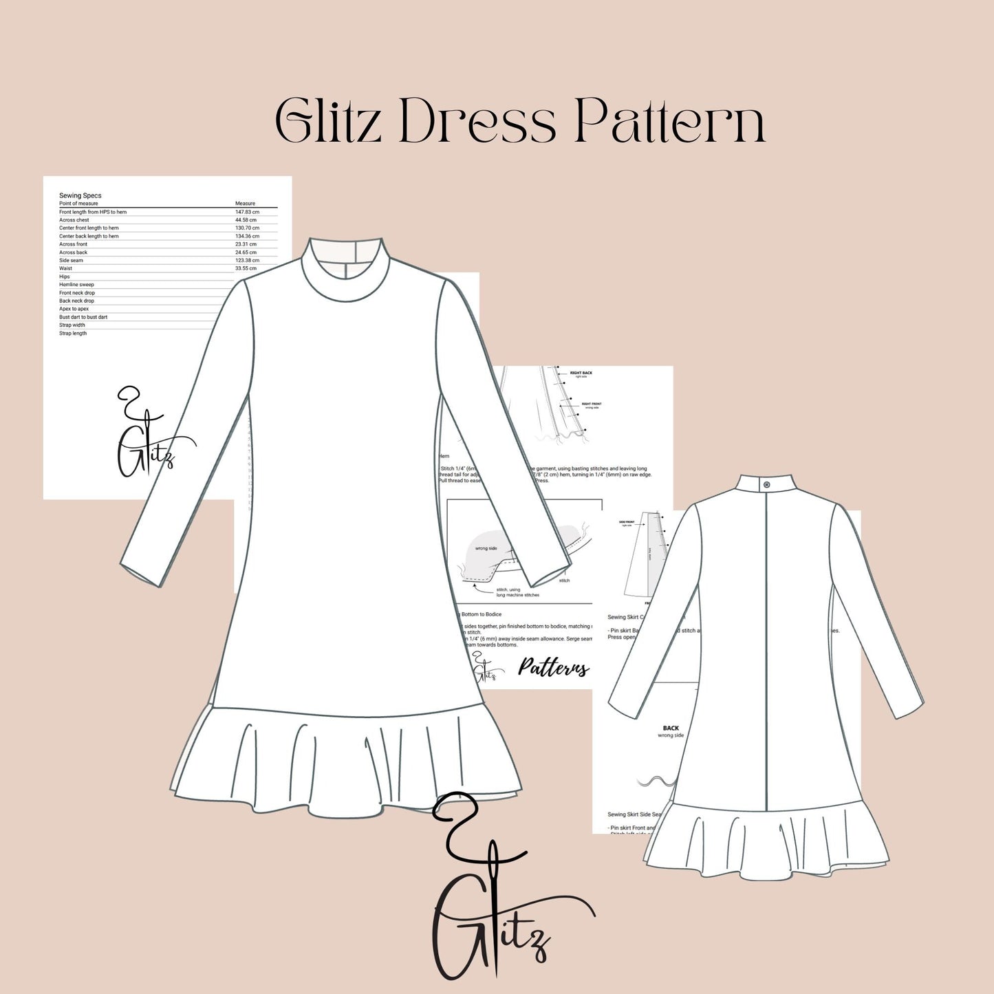 Long Sleeve Mini Dress Sewing Pattern Mini Winter Dress Pattern Flounce Dress Strechy Dress Pattern