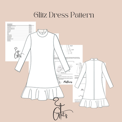 Long Sleeve Mini Dress Sewing Pattern Mini Winter Dress Pattern Flounce Dress Strechy Dress Pattern