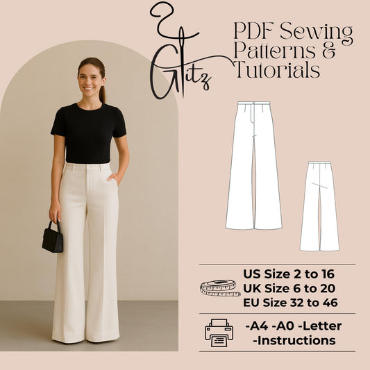 Women Pants Sewing Pattern Wide Leg Trousers Palazzo Pants Pattern Formal Pants
