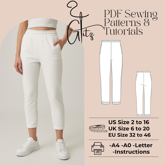 Women's Jogger Pants Sewing Pattern PDF | Elastic Waist & Cuffs, In-Seam Pocket