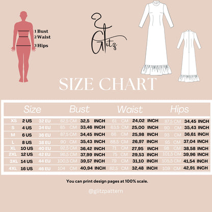 Modest Long Sleeve Dress Sewing Pattern | Digital PDF | Puff Shoulder Floor-Length Gown with Ruffled Hijab Abaya Pattern Muslim Dress