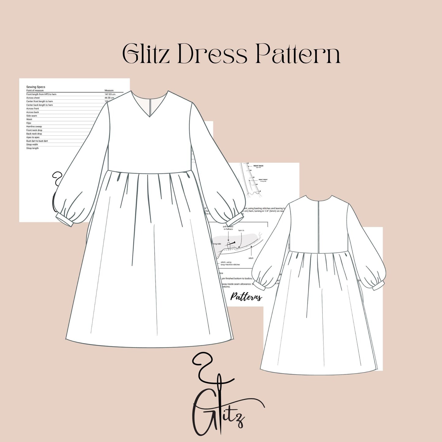 Kids Dress Sewing Pattern Baby Girl Dress Gathered Dress Long Sleeve Evening Dress Pattern
