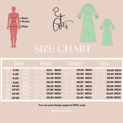 Modest Dress Sewing Pattern Puff Sleeve Evening Dress Long Sleeve Dress Hijab Abaya Pattern