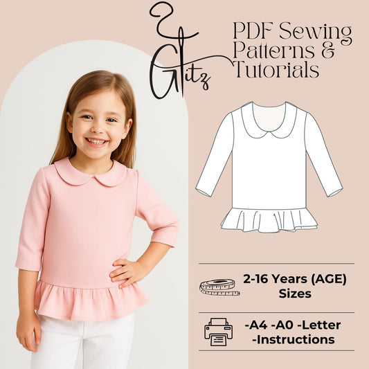 Peter Pan Collar Neck Bouse Pattern Girl Top Pattern Baby Girl Blouse Sewing Pattern