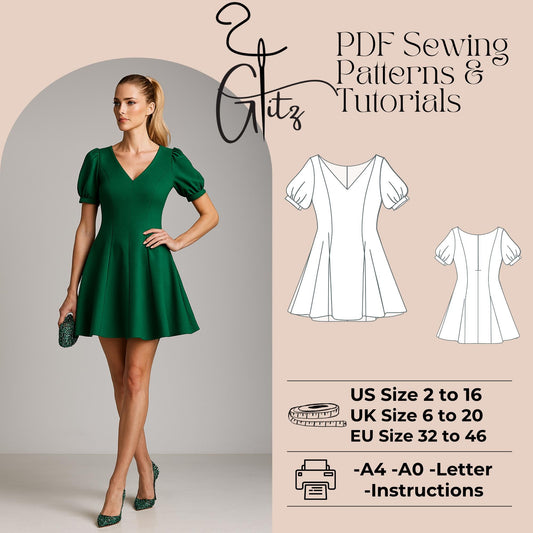 Mini Evening Dress Sewing Pattern Circle Dress Puff Sleeve Mini Prom Dress Cocktail Dress