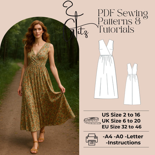 Surplice Neck Gathered Summer Dress Sewing Pattern Cottagecore Dress Pattern