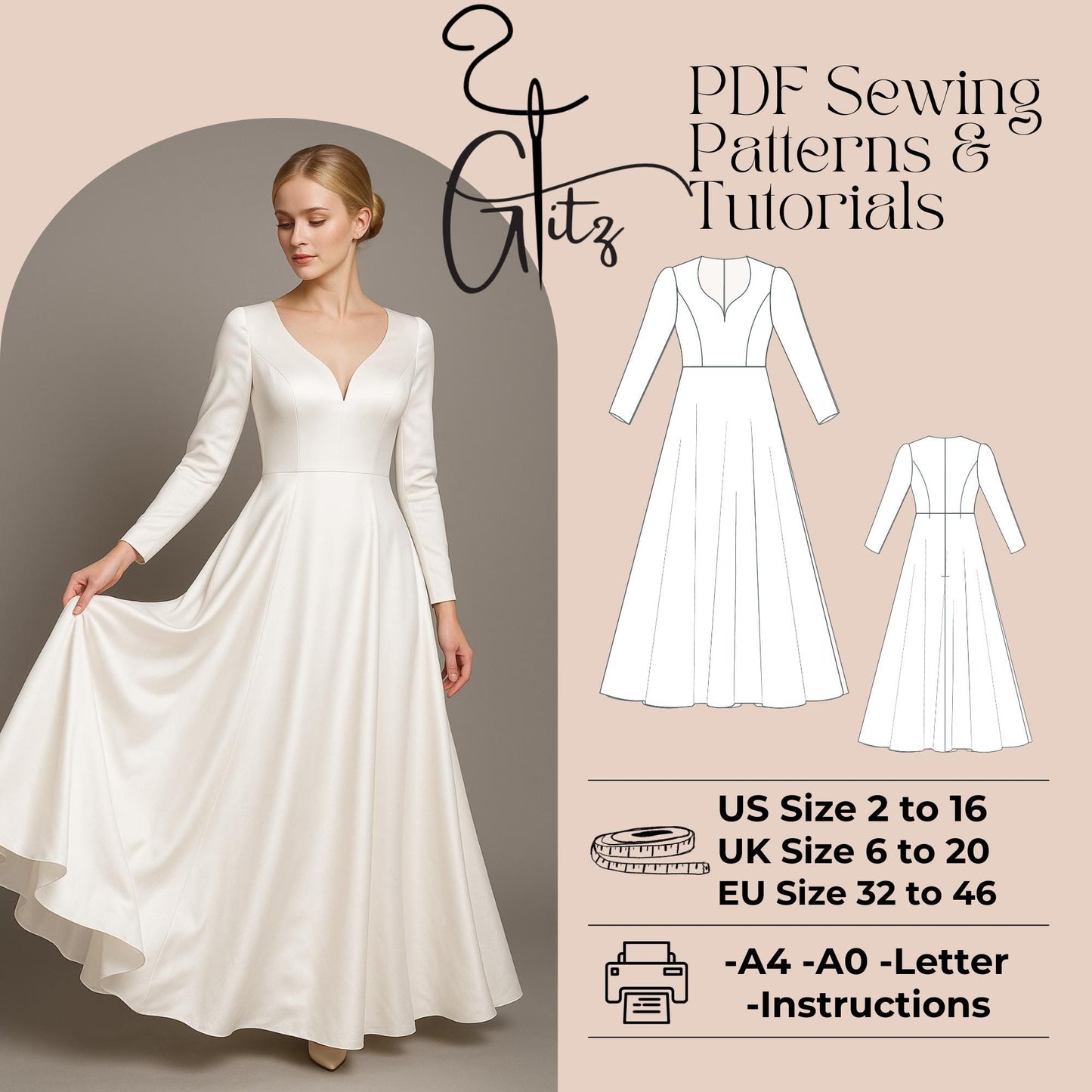 V Neck Long Satin Bridal Dress Sewing Pattern A Line Maxi Prom Dress Simple Bridal Gown Ball Gown