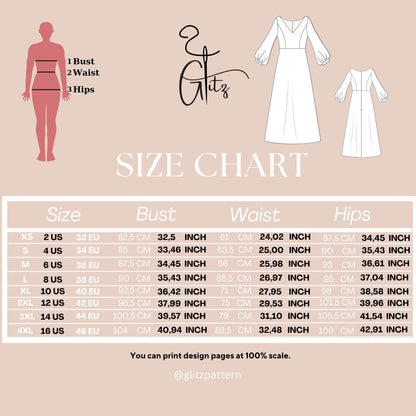 Long Puff Sleeve Deep V Neck Midi Bridesmaid Dress Minimalist Bridal Gown Prom Dress Digital Sewing Pattern PDF