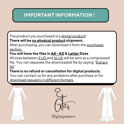 Long Sleeve Gown Sewing Pattern – Flared Cuff & Hem, Princess Seams Modest Dress Pattern Long Evening Dress Elegant Dress