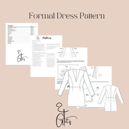 Long Sleeve V Neck Mini Wedding Dress Sewing Pattern Mini Cocktail Prom Dress Digital Sewing Pattern PDF