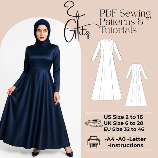 Modest Dress Sewing Pattern Hijab Abaya Pattern Muslim Dress Pattern Dubai Arab Dress