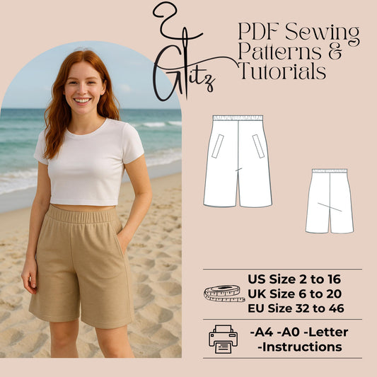 Elastic Waist Mini Short Sewing Pattern Summer Short with Pocket Pattern Women Short Pattern Easy Sewing Pattern