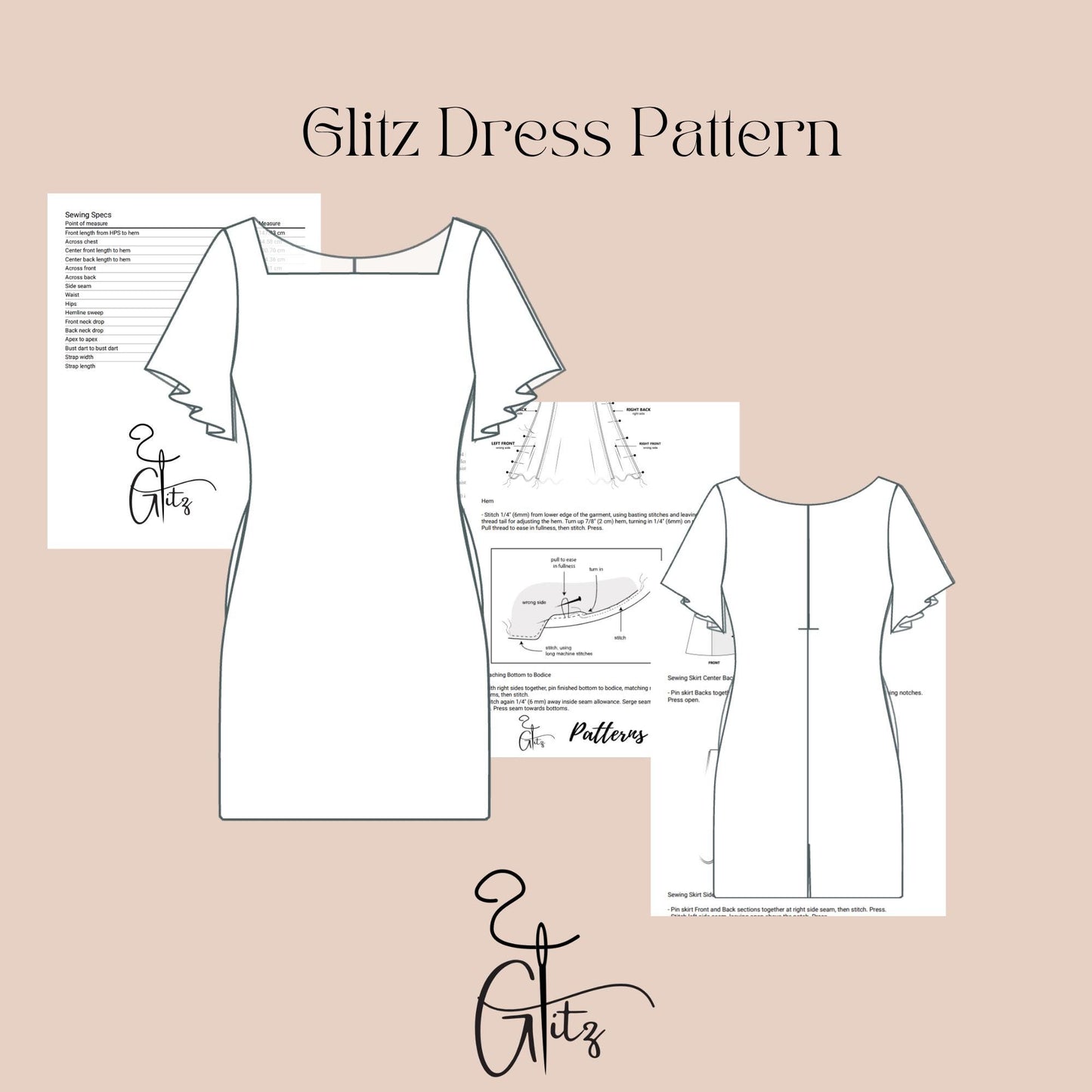 Mini Cocktail Evening Dress Sewing Pattern Short Flared Sleeve Dress Pattern Easy Sewing Pattern Summer Dress Pattern