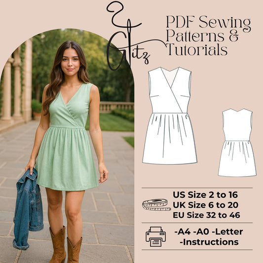 Mini Cottagecore Dress Sewing Pattern Surplice Neck Mini Summer Dress Pattern