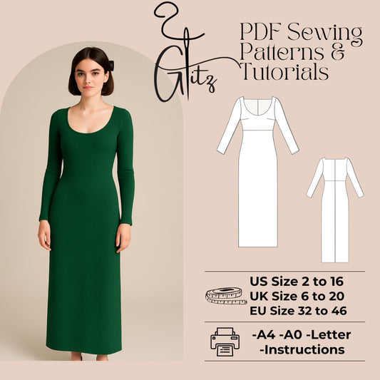Long Sleeve Bodycon Dress Sewing Pattern Easy Sewing Pattern Wide Collar Strechy Dress Pattern