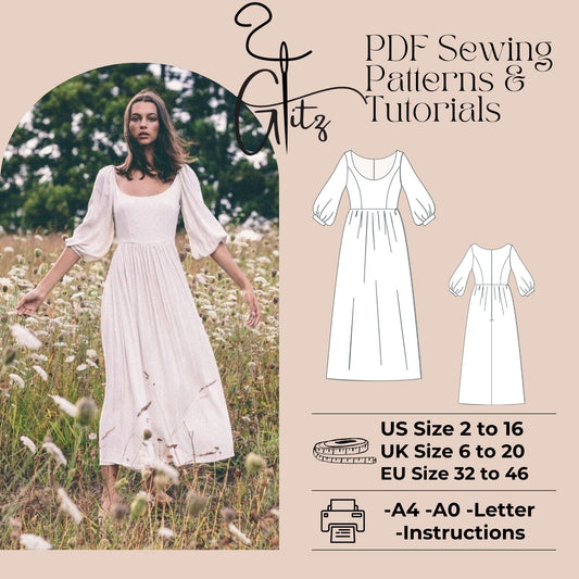 Puff Sleeve Cottagecore Dress Victorian Dress Sewing Pattern Summer Dress Pattern