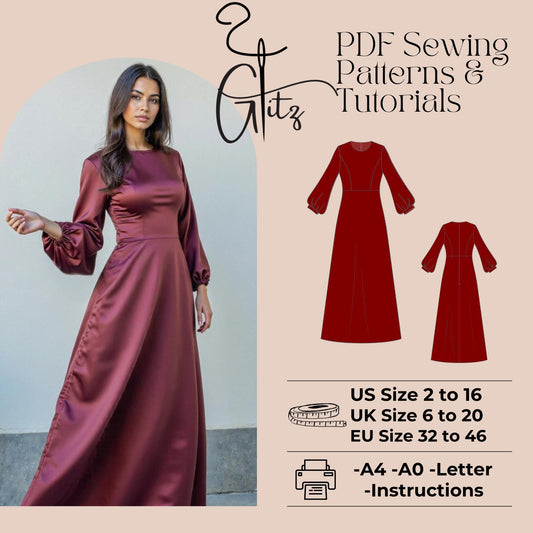Long A Line Satin Bridesmaid Dress Dubai Arab Abaya Sewing Pattern Modest Dress Sewing Pattern PDF