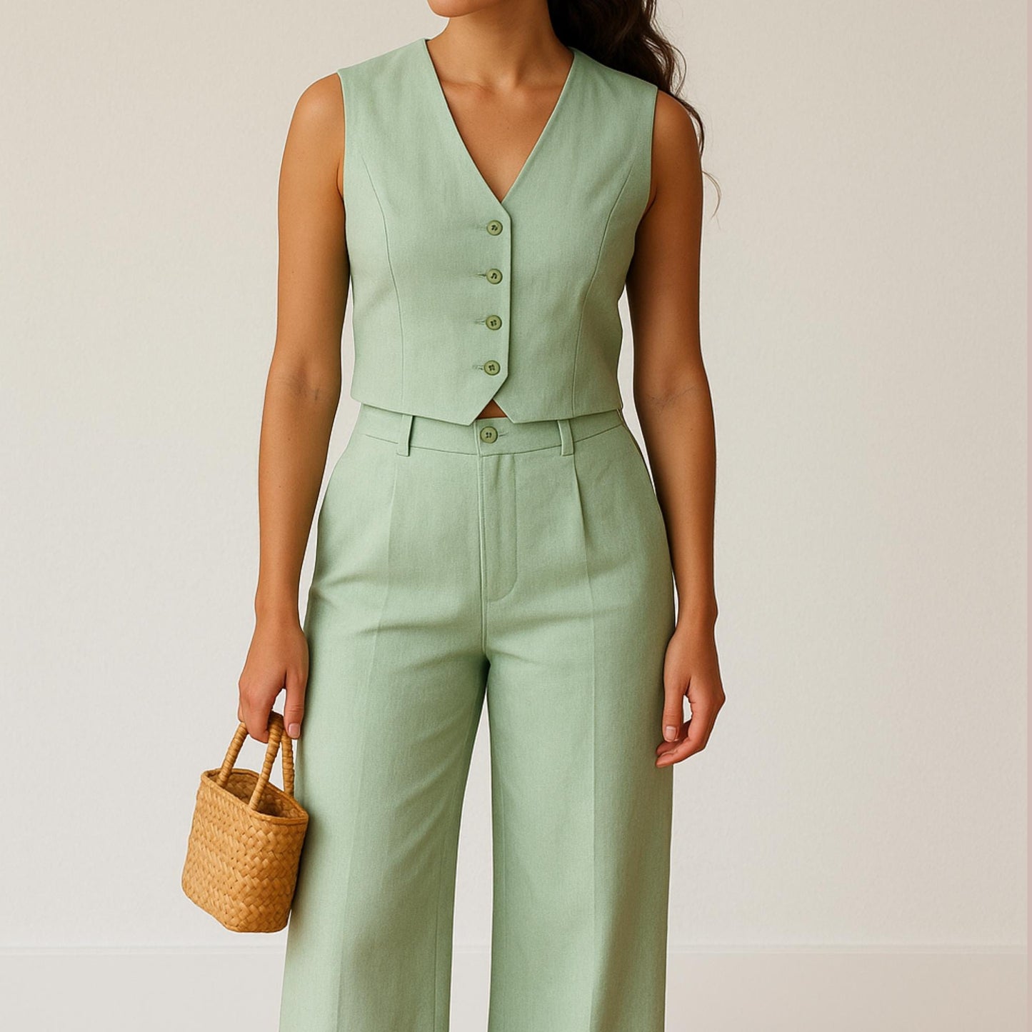 Women Linen Summer Set , Pants and Vest Sewing Pattern Set, Women Linen Waistcoat Wide Leg Trousers PDF Pattern Two Piece Set