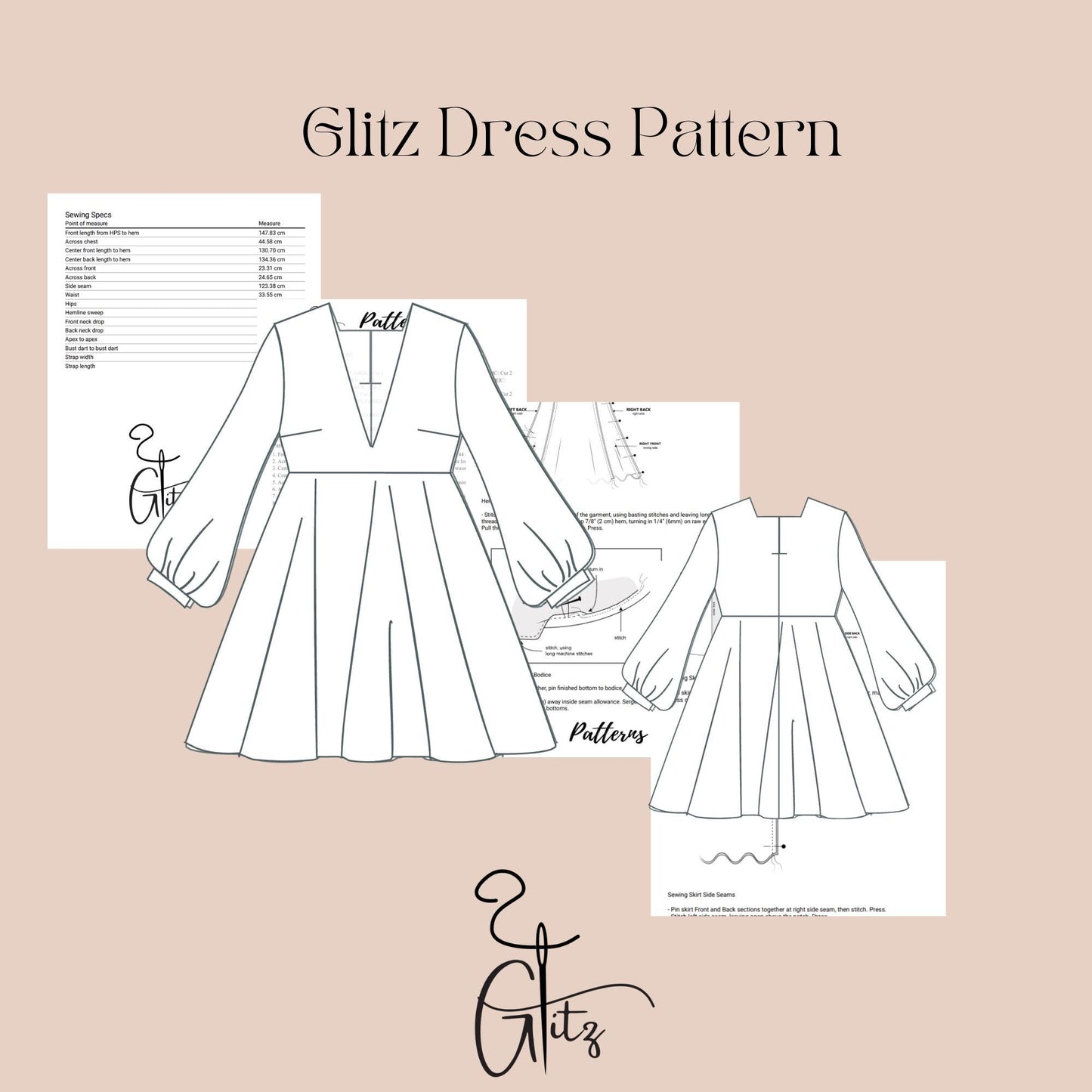 Mini Prom Dress Sewing Pattern Mini Circle Dress Long Sleeve Deep V Neck Evening Dress Pattern