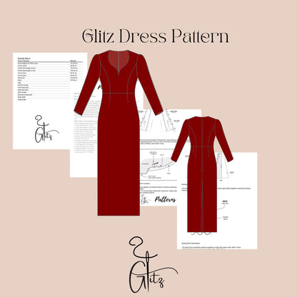 Structured Evening Dress Sewing Pattern | Digital PDF | Long Sleeve Fitted Gown with Princess Seams, Sweetheart Neckline Pattern