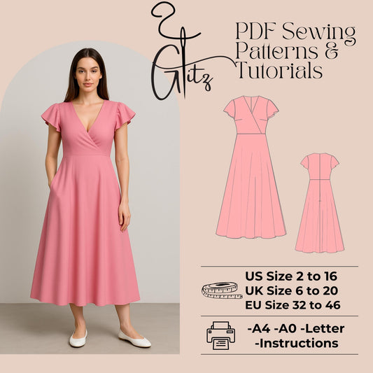 Cottagecore Dress Sewing Pattern Fairy Dress Surplice Neck Short Flared Sleeve Dress Summer Dresses