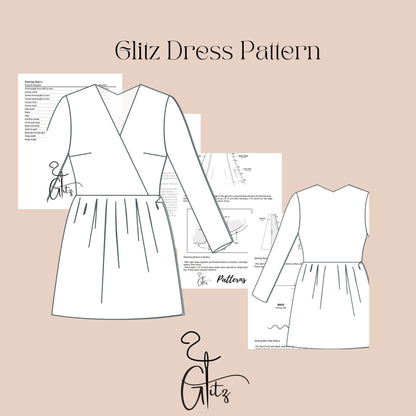 Mini Dress Sewing Pattern Surplice Neck Dress Pattern Gathered Skirt pattern