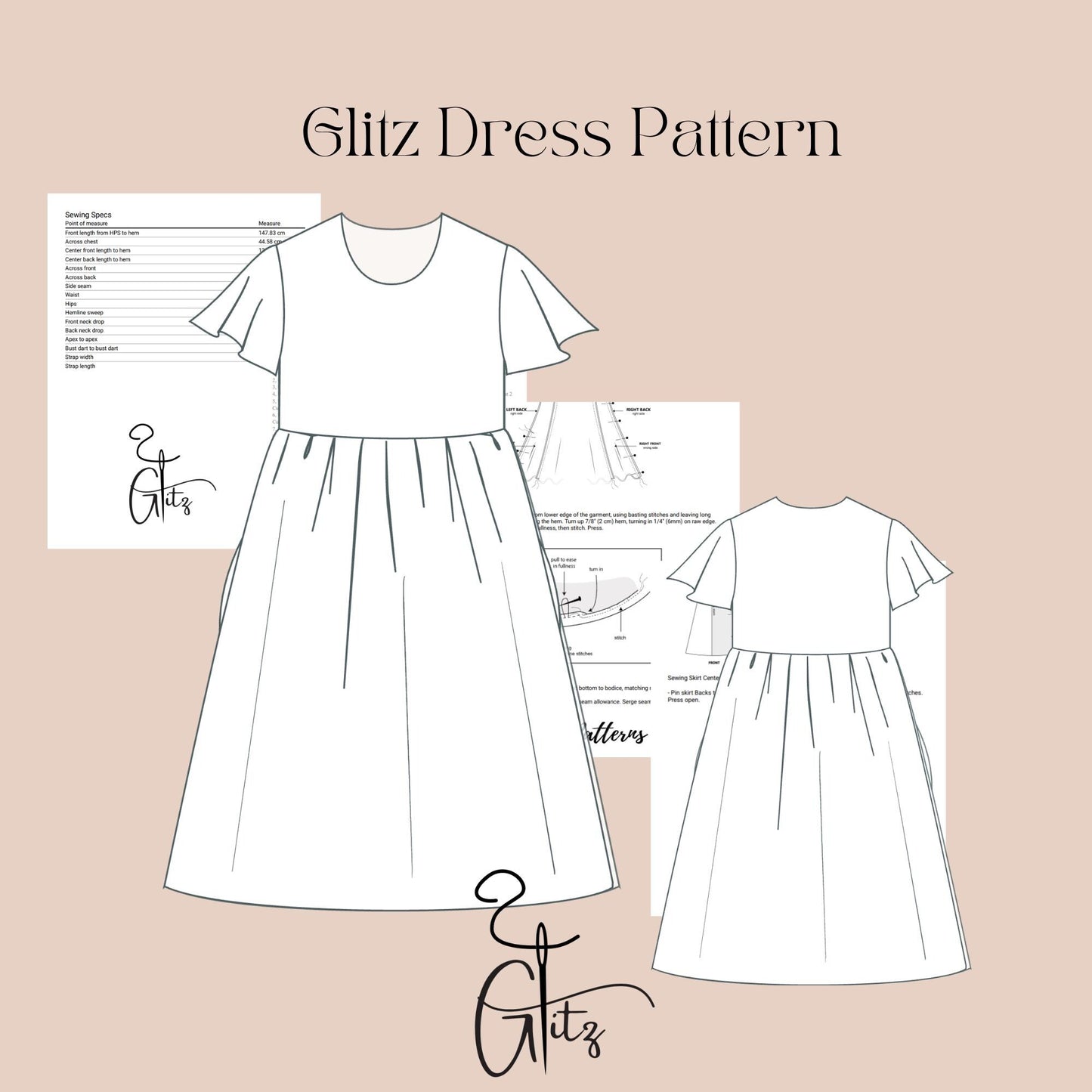Kids Gathered Dress Sewing Pattern Girl Summer Dress Kids Satin Dress Short Sleeve Dress Pattern