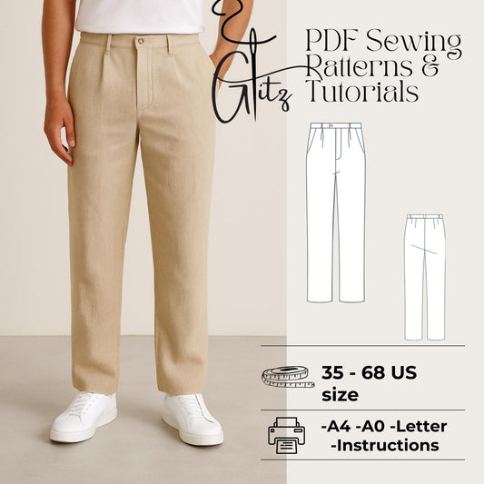 Men’s Pants Sewing Pattern | Classic Straight Leg Trousers PDF | Relaxed Fit Mens Linen Pants Pattern Digital Download