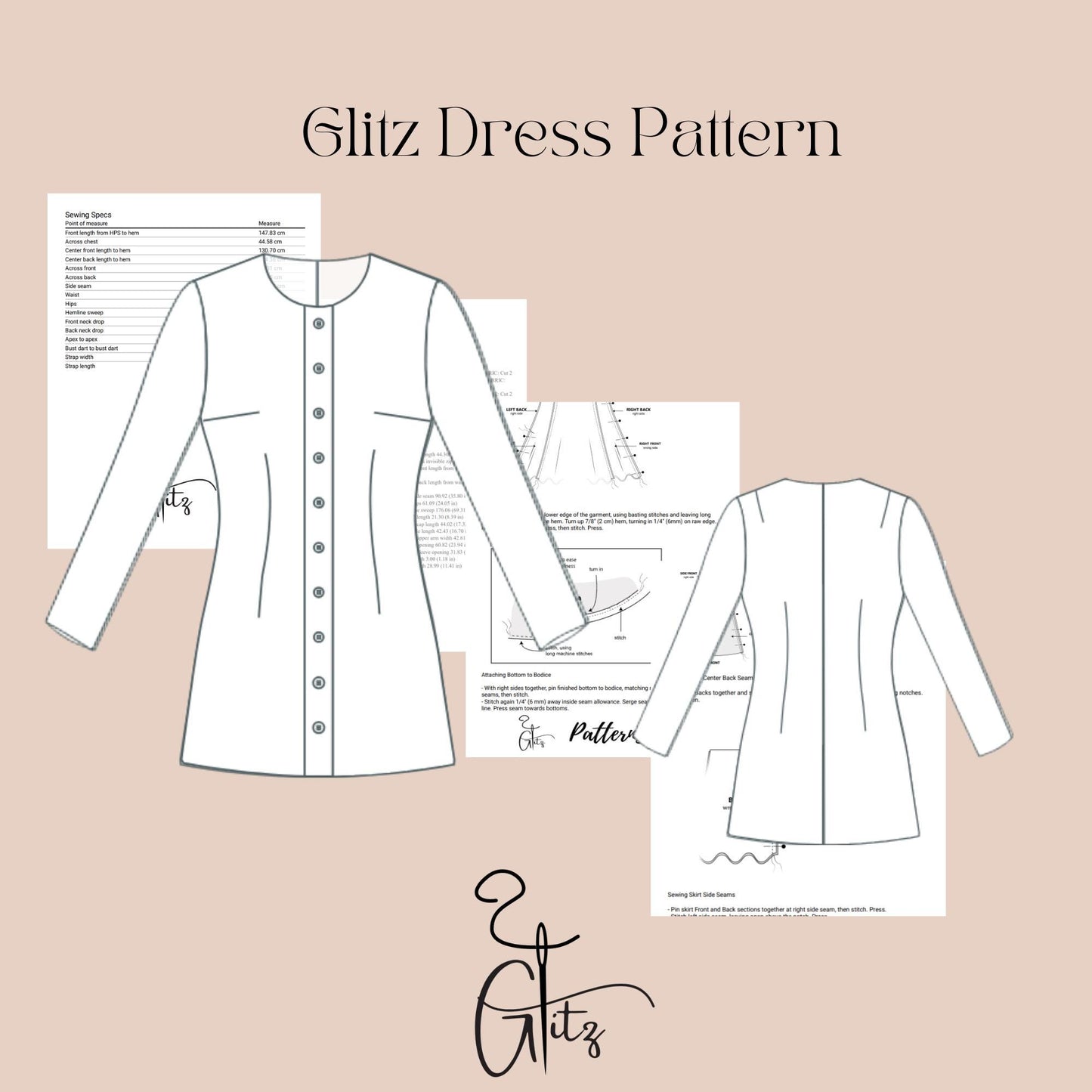 Button Front Tunic Sewing Pattern PDF | Long Sleeve Fitted Dress Top Pattern | Modern Womens Knit Tunic